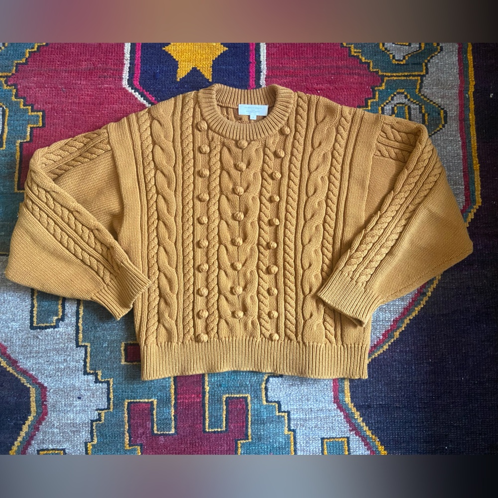La Maille Sezane Gold Knit Crew Neck Pullover Sweater